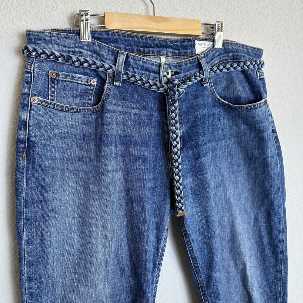 Rag & Bone Dre‎ Low-Rise Slim Boyfriend Jeans Julienne Blue Braided Belt Size 30
